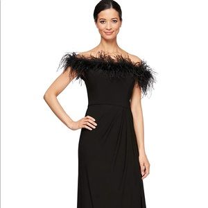 Alex evening dress Faux-Feather Off-The-Shoulder